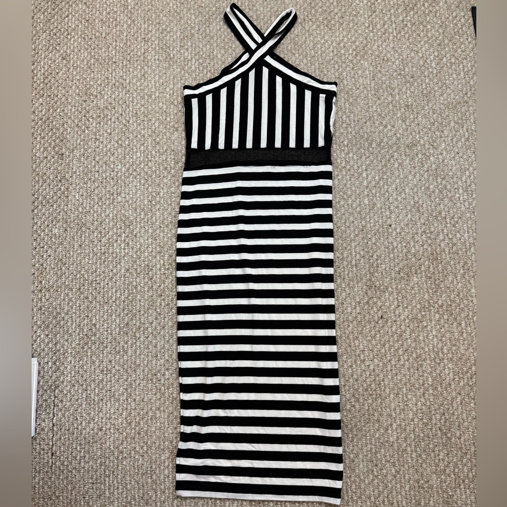 ASOS Black & White Striped Cross-Back Maxi Dress